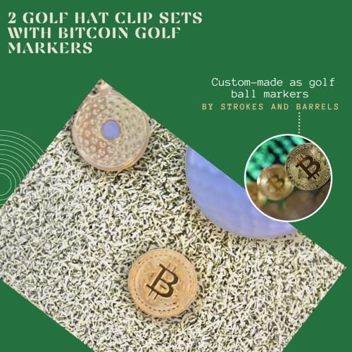 Fun, Crypto Golf Ball Markers Set - Bitcoin Design with Hat Clips (2-Pack)