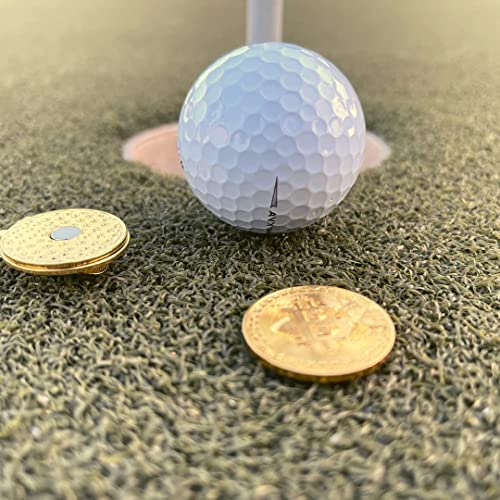 Fun, Crypto Golf Ball Markers Set - Bitcoin Design with Hat Clips (2-Pack)