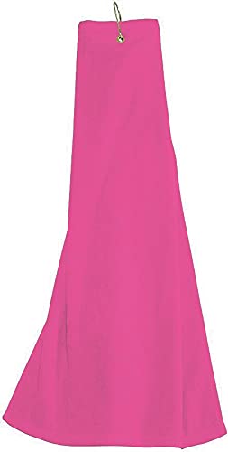 (New Upgraded Material) Premium Velour Pink Tri-fold Golf Towel with Clip. 16"x26" – Long, Soft, Quick Drying, Absorbent. Attaches Easily to Your Bag.