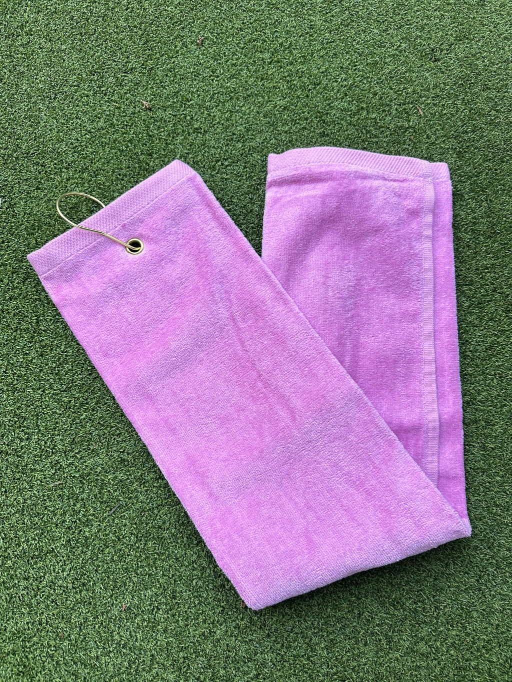 Tri‑Fold Golf Towel 16x26 Cotton Velour with Brass Grommet & Hook — Embroidery‑Ready — Baby Pink — Attaches to Golf Bag.