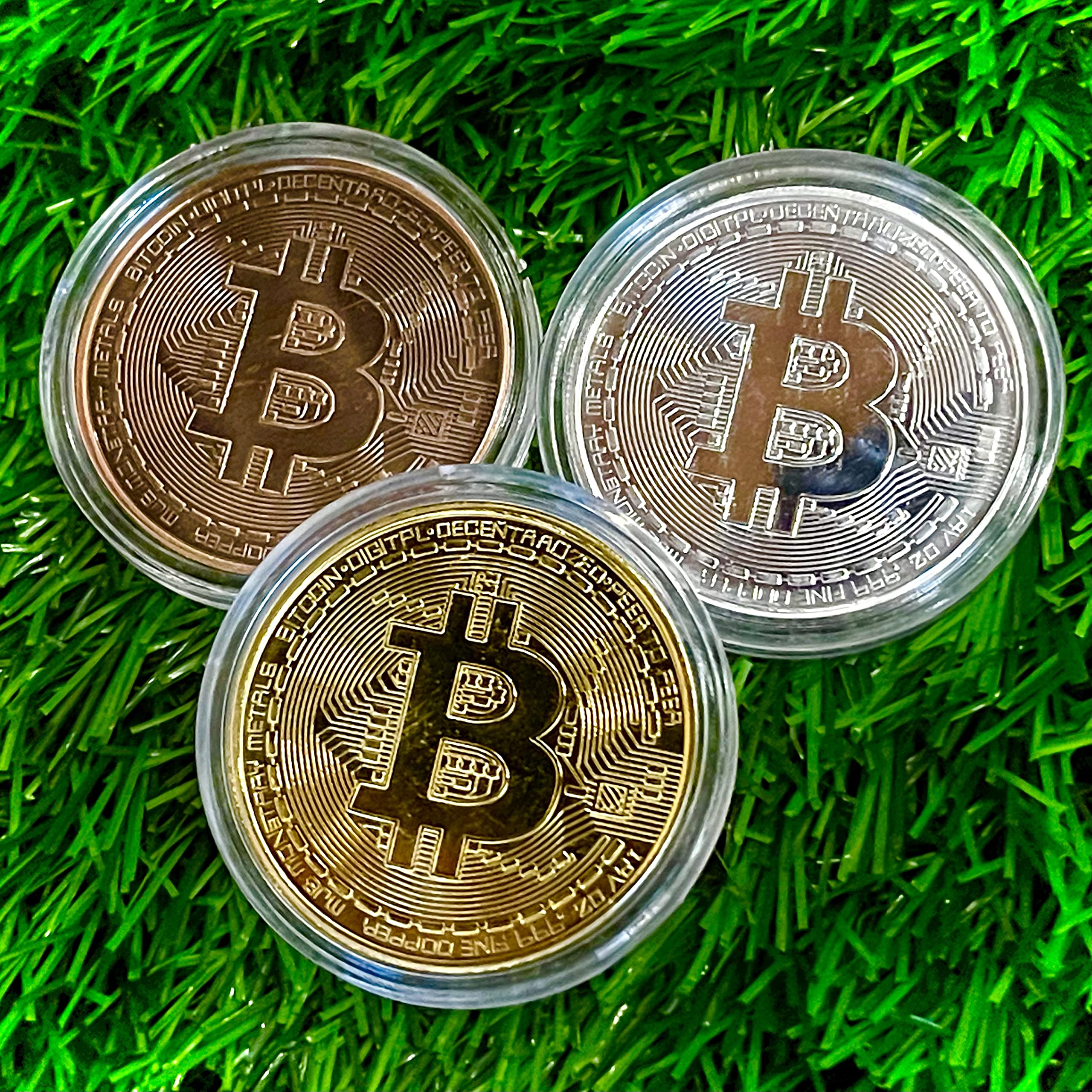Large Bitcoin Golf Ball Marker Set — 3 Big Coins (Gold, Silver, Copper), Unique Gift for Men & Women, Custom Ball Markers, No Hat Clip Included.