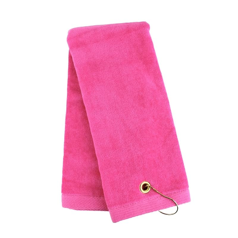 (New Upgraded Material) Premium Velour Pink Tri-fold Golf Towel with Clip. 16"x26" – Long, Soft, Quick Drying, Absorbent. Attaches Easily to Your Bag.