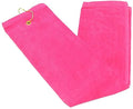 (New Upgraded Material) Premium Velour Pink Tri-fold Golf Towel with Clip. 16"x26" – Long, Soft, Quick Drying, Absorbent. Attaches Easily to Your Bag.