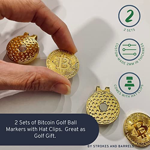 Fun, Crypto Golf Ball Markers Set - Bitcoin Design with Hat Clips (2-Pack)